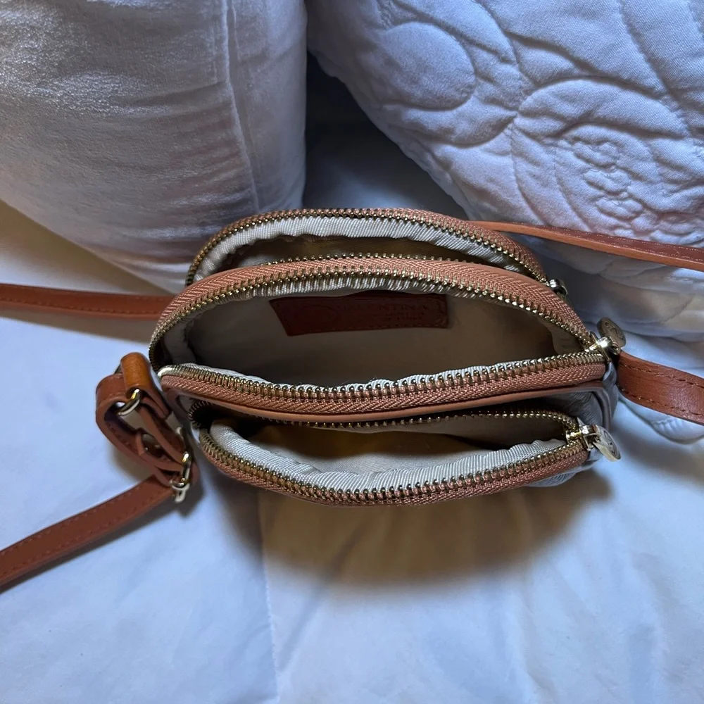 Valentina light gray and Brown Leather Crossbody Bag